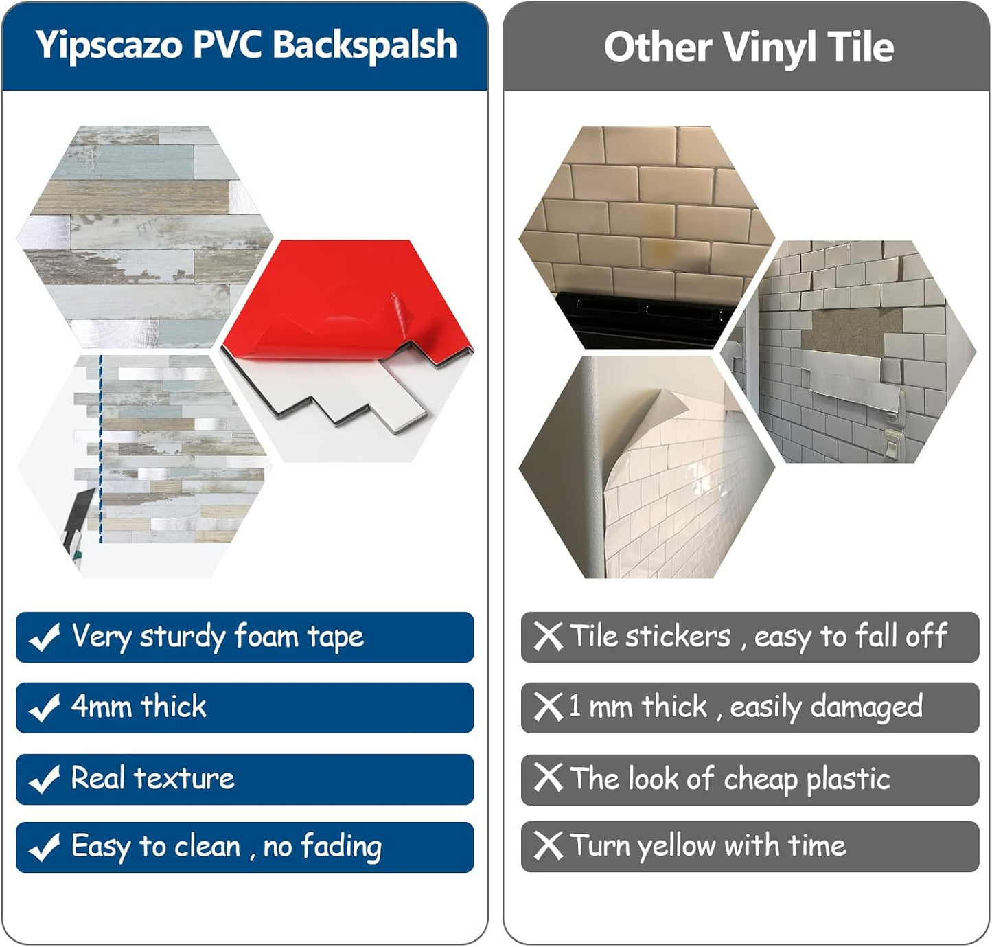Yipscazo 2026 New Upgrade 11.34" X 11.57" Peel and Stick Backsplash, Stick on Backsplash Tiles for Kitchen, Bathroom, Fireplace (10 Sheets, Beige Rocks + Rose Gold)