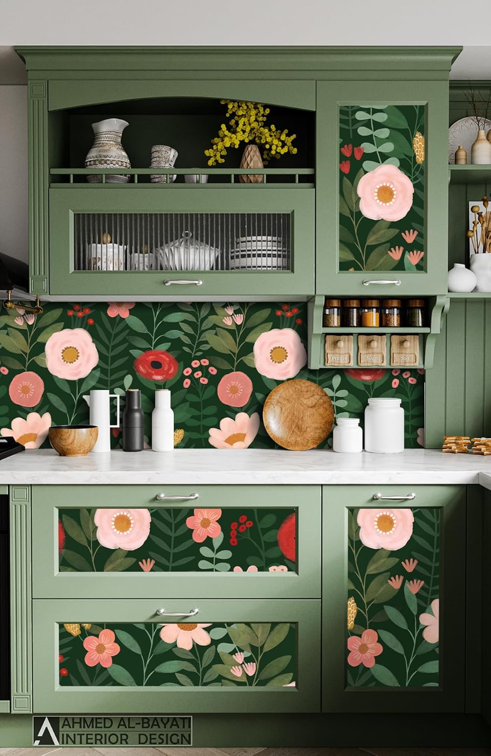 HAOKHOME Floral Peel and Stick Wallpaper Boho Vintage Wall Paper Removable for Bathroom Nursery Beige/Pink/Red Contact Paper 17.3in x 9.8ft