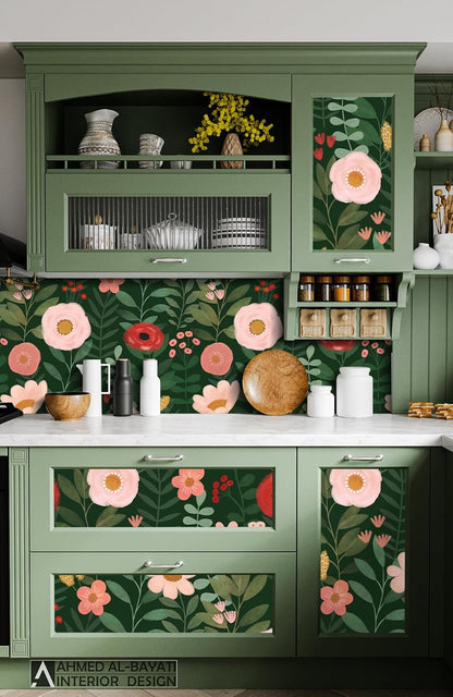 HAOKHOME Floral Peel and Stick Wallpaper Boho Vintage Wall Paper Removable for Bathroom Nursery Beige/Pink/Red Contact Paper 17.3in x 9.8ft