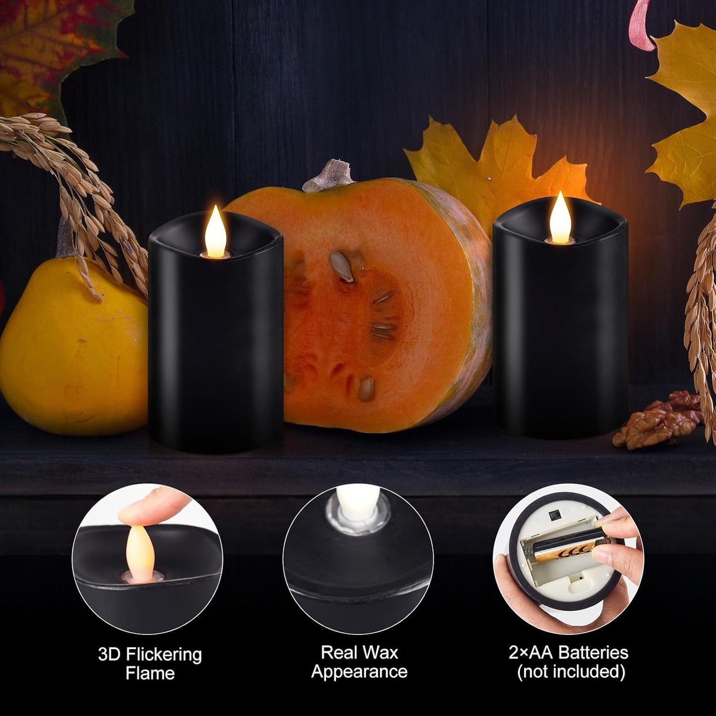 3x4 Flickering Flameless Candles Set of 3,Real Wax Pillar LED Candles,with Timer,4 inch Flameless Candles with Remote,for Party Wedding Holiday Home Decor,Ivory
