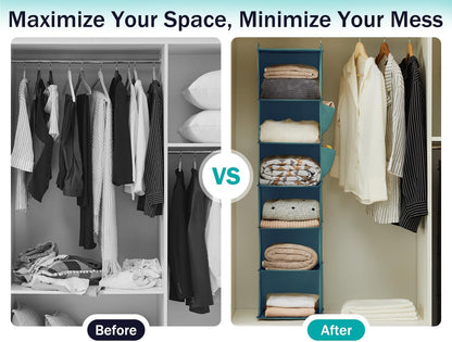 YOUDENOVA Hanging Closet Organizer, 6-Shelf Closet Hanging Storage Shelves, 2 Packs, Grey