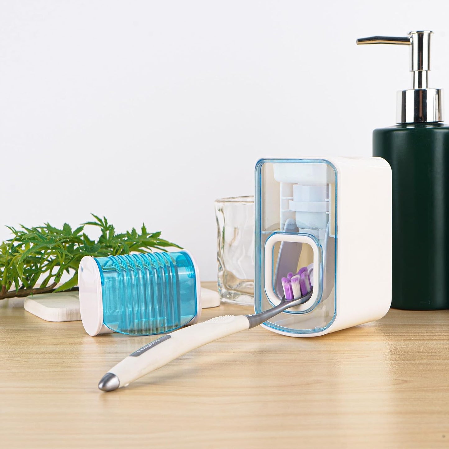 1 Pack Toothbrush Holder Wall Mounted with Cover for Bathroom, 2 Slots Toothbrush Storage Organizer for Shower, Self Adhesive Toothbrush Hanger (Grey)