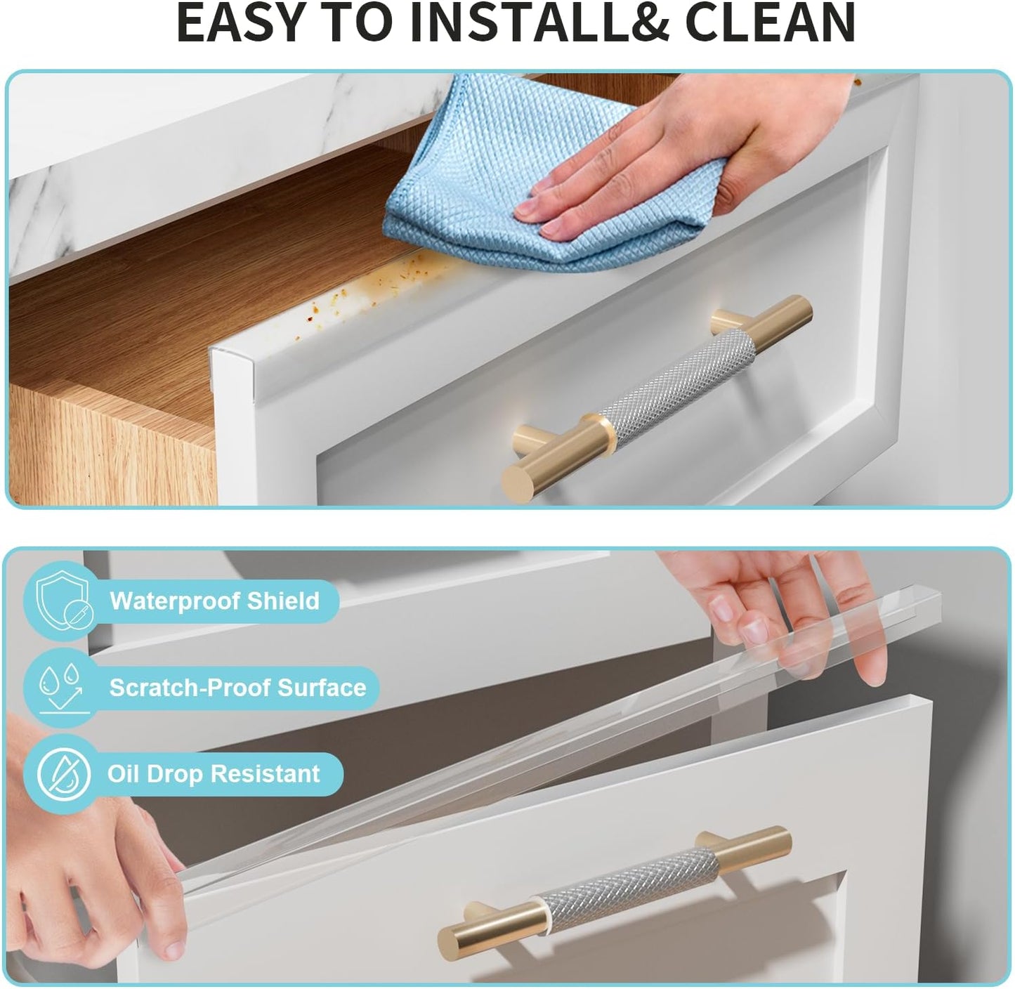 2 Pack Cabinet Protectors for Kitchen Cabinets, 18" Length Clear Cabinet Door Protector Edge Guard 3/4" Thick for Kitchen Drawer Fronts, Slip-On Plastic Edge Guard to Protect Sink & Trash Drawer