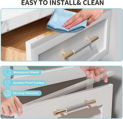 2 Pack Cabinet Protectors for Kitchen Cabinets, 18" Length Clear Cabinet Door Protector Edge Guard 3/4" Thick for Kitchen Drawer Fronts, Slip-On Plastic Edge Guard to Protect Sink & Trash Drawer