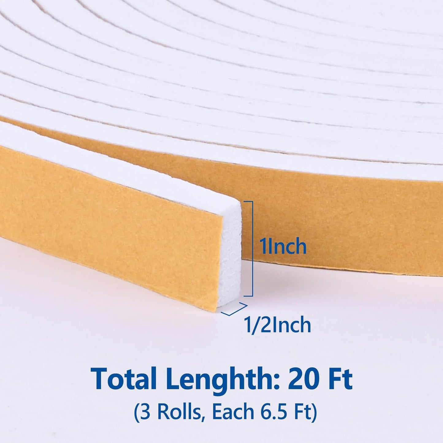 Self Adhesive Foam Tape Weatherstrip 1/2in x 1/4in x 42Ft High Density Foam Insulation Strips Foam Seal Weather Stripping with Strong Adhesive for Door and Window Sound Isolation Soundproofing, White