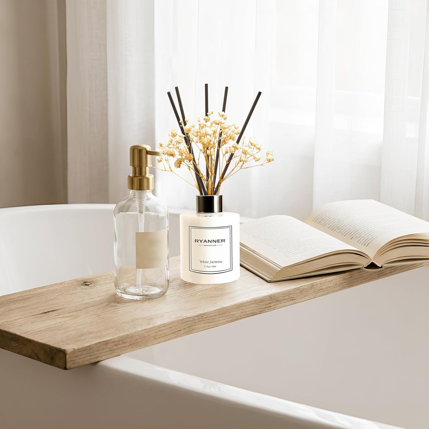 Reed Diffuser Set,5.1 fl oz Clean Linen Scent Diffuser with Sticks Home Fragrance Reed Diffuser with Essential Oil for Bathroom Shelf Decor&Air Freshener,Home Bathroom Office Decor & Gifts