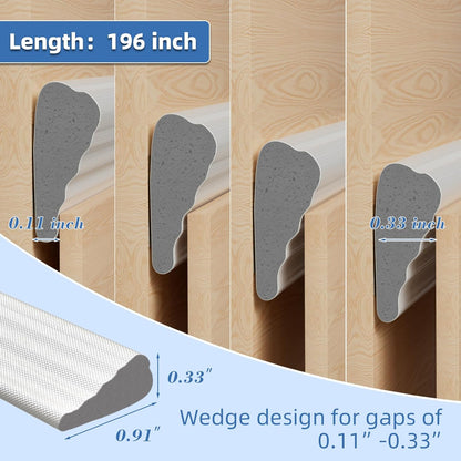 118”Wedge Weather Stripping Door Seal Strip for Door Frame,Self-Adhesive Window Insulation for Winter,Dark Foam Gap Filler for Light Noise Blocker,Front Exterior Door Side Draft Stopper,White