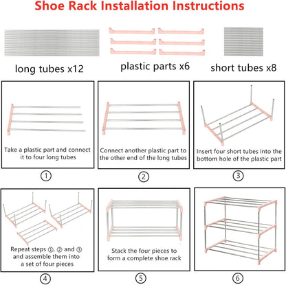 Jucaifu Stackable Small Shoe Rack, Entryway, Hallway and Closet Space Saving Storage and Organization (3-Tier, White)