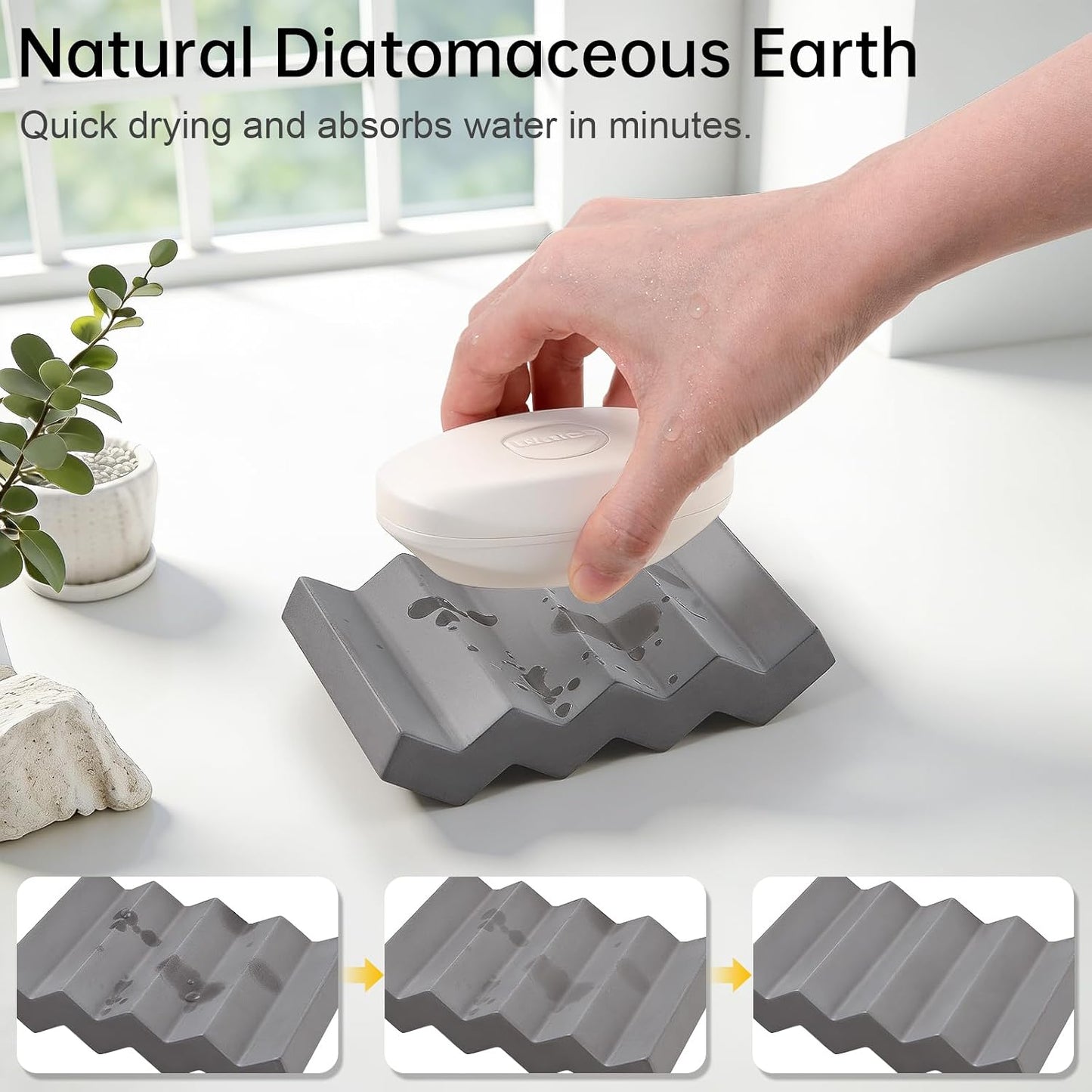 Self Draining Bar Soap Holder Diatomite Soap Dish Fast Drying Soap Saver Small Sponge Caddy for Shower, Bathroom, Kitchen Sink, Kitchen, Blue