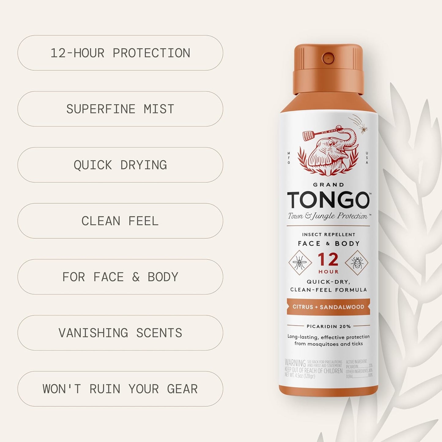 Grand Tongo DEET-Free Insect Repellent, The 12 Hour Protection, DEET Alternative – Fragrance Free