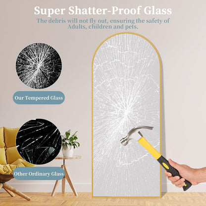 Full Length Mirror with Stand, 71"x28" Arched Full Body Large Stand Up Aluminum Frame Floor Standing Mirror, Freestanding Hanging Leaning Mounted for Bedroom Living Room Entryway Gold