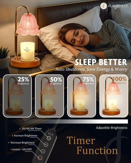 Funistree Flower Candle Warmer Lamp with Timer & Dimmer, Adjustable Height Candle Warmer, Christmas Birthday Gifts for Women Mom, House Warming New Home Decor, Wax Warmer with 2 Bulbs for Jar Candles