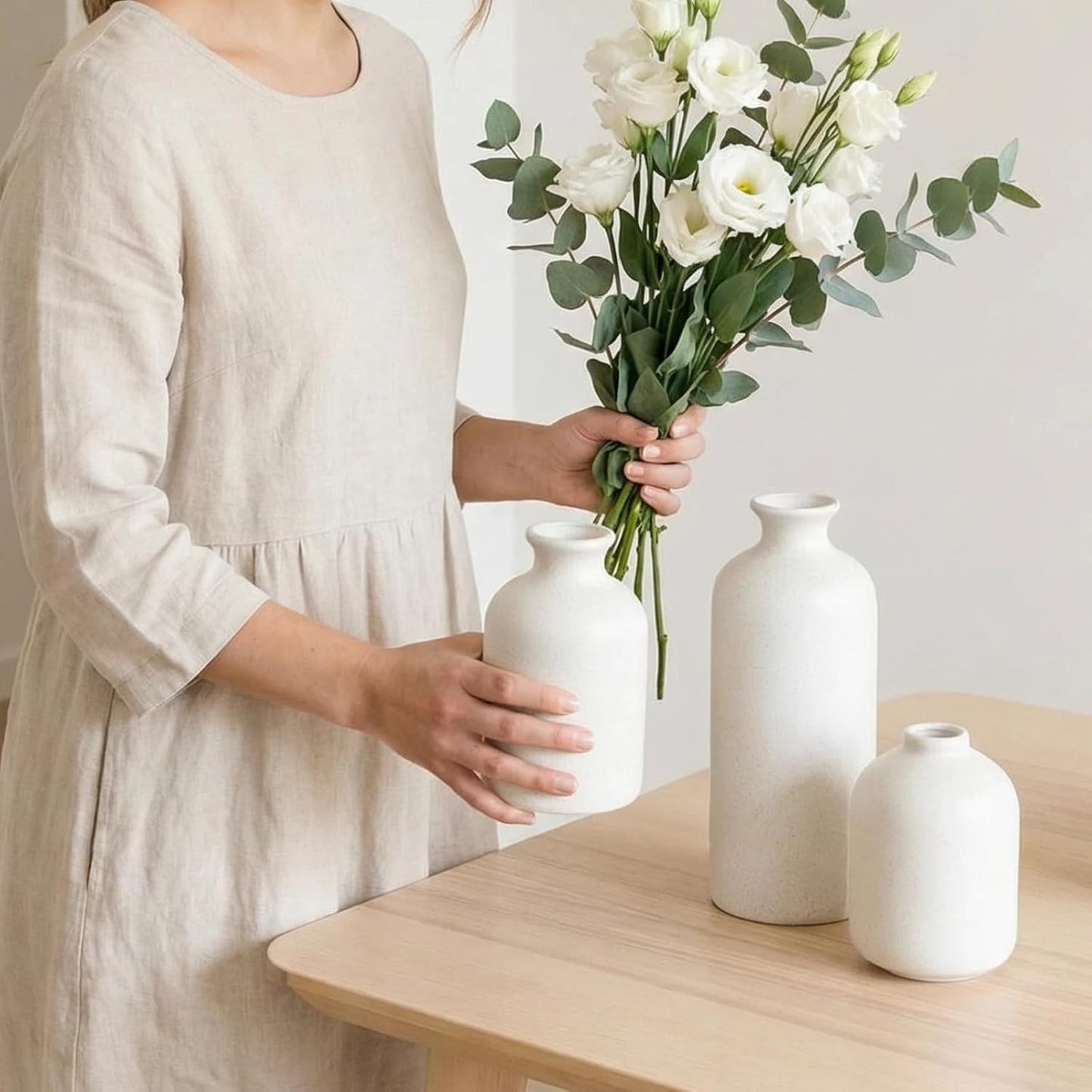 Small Ceramic Vase Set of 3, Boho Home Decor Vases for Dried Flowers,Farmhouse,Shelf,Bathroom,Centerpiece for Entryway Table Decoration Gifts
