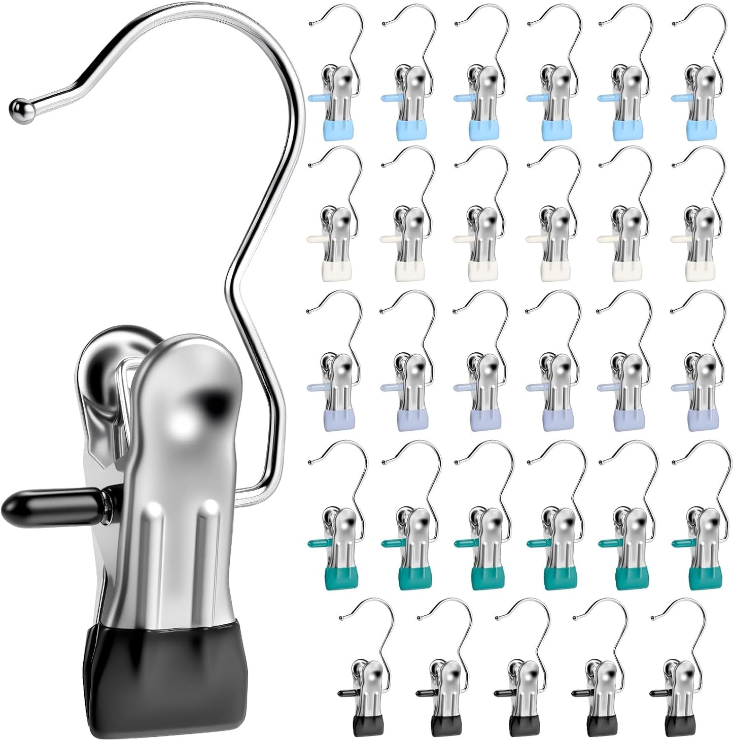 Senbowe 30 Pack Heavy Duty Clothes Pins, Boot Hangers for Closet, Laundry Hook Hanging Clips Clamps for Closet Organizer Pants Hats Socks Towels Clips, Clothespins Hanger for Travel Handbag Legging