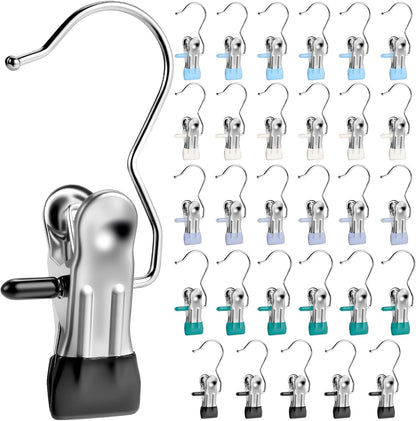 Senbowe 30 Pack Heavy Duty Clothes Pins, Boot Hangers for Closet, Laundry Hook Hanging Clips Clamps for Closet Organizer Pants Hats Socks Towels Clips, Clothespins Hanger for Travel Handbag Legging
