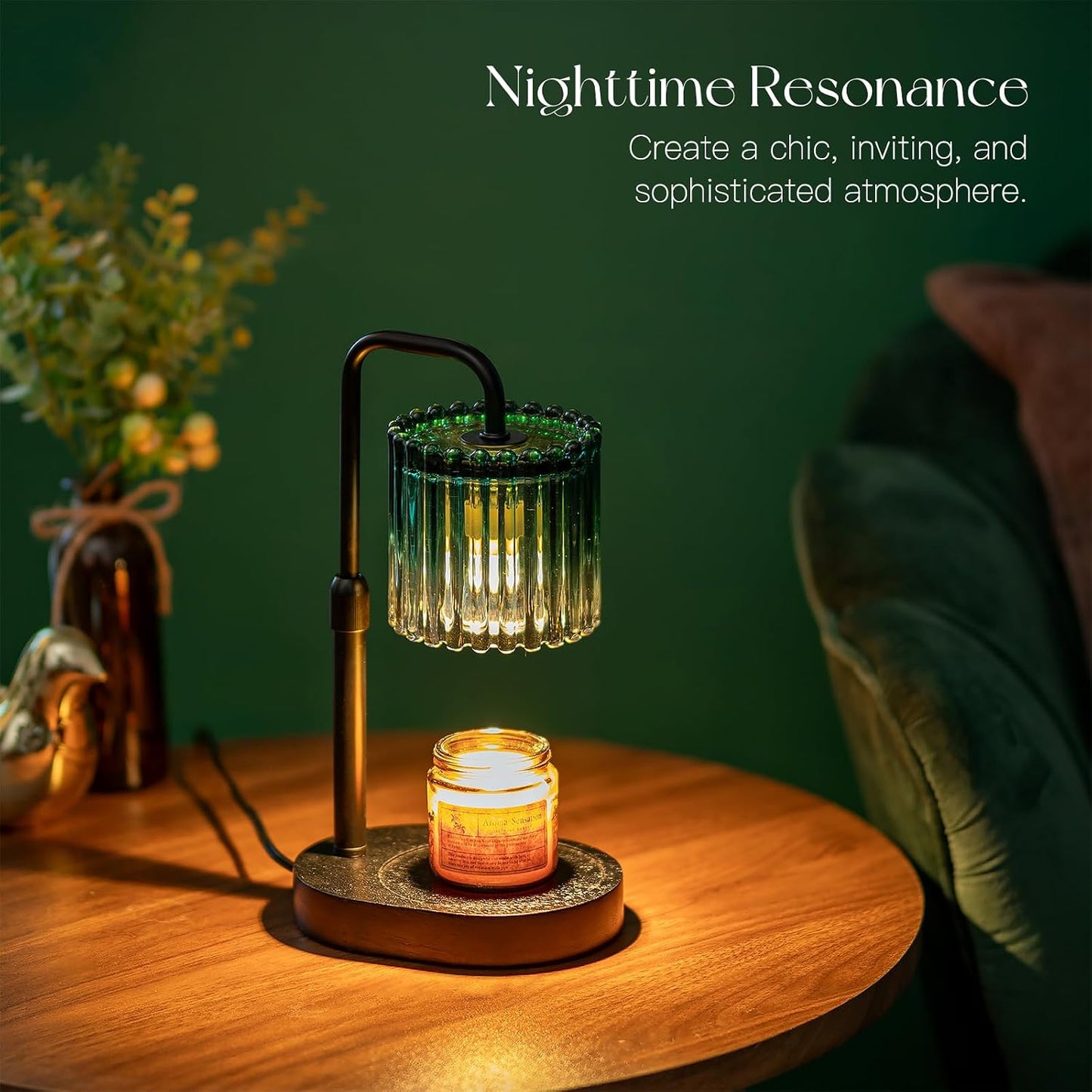 Candeldo Candle Warmer Lamp with Timer: Black Wax Melt Warmer | Height Adjustable, Dimmable, with 2 Bulbs, Modern Farmhouse Decor for Home, Bedroom, Gifts for Women, Birthday, Housewarming