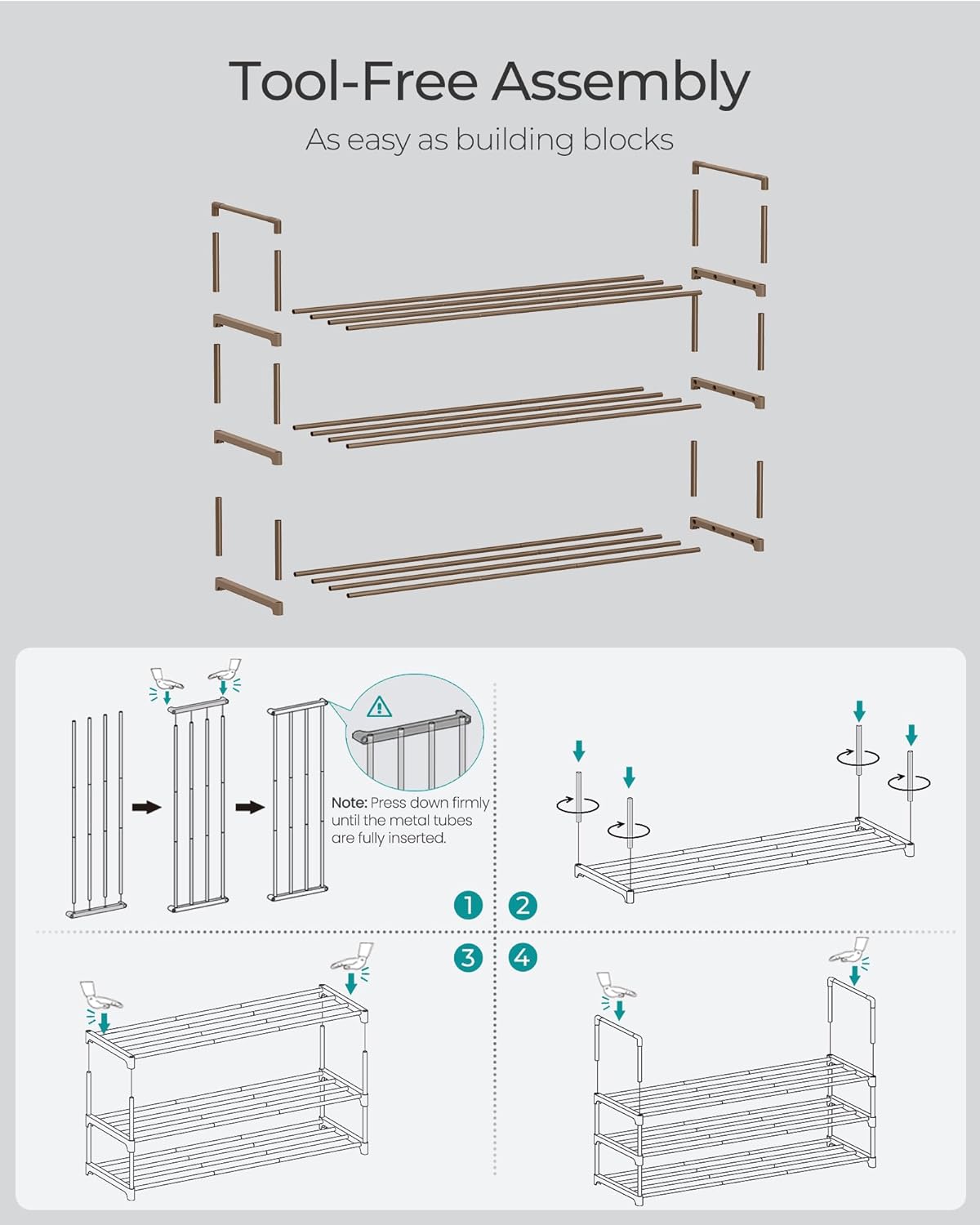 SONGMICS Shoe Rack, 6-Tier Shoe Organizer, Metal Storage Shelf, Upright or Upside Down, for 24-30 Pairs, Stackable, for Entryway, 11.8 x 36.2 x 42.7 Inches, Black ULSA306BH01
