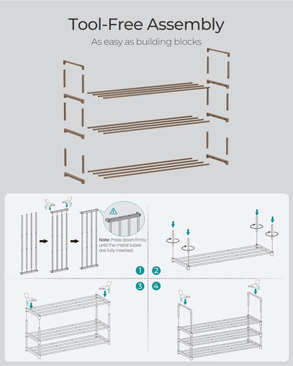 SONGMICS Shoe Rack, 6-Tier Shoe Organizer, Metal Storage Shelf, Upright or Upside Down, for 24-30 Pairs, Stackable, for Entryway, 11.8 x 36.2 x 42.7 Inches, Black ULSA306BH01