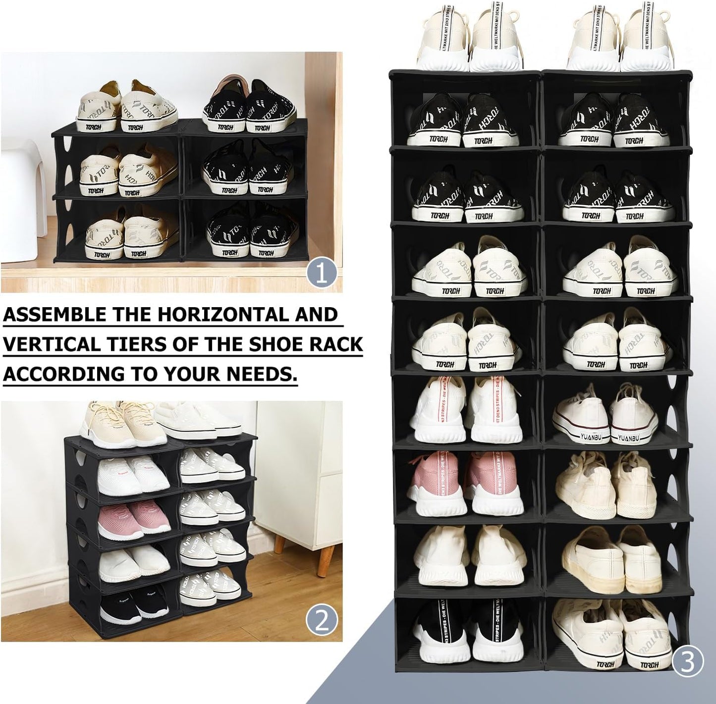 6-Tier Shoe Rack, Stackable Storage Organizer for Bedroom Entry, Adjustable Rack, Shoe Slots Shelf, Easy Tower Rack, Grey