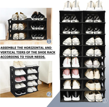 6-Tier Shoe Rack, Stackable Storage Organizer for Bedroom Entry, Adjustable Rack, Shoe Slots Shelf, Easy Tower Rack, Grey