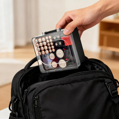 FULLCASE Plastic Battery Organizer with Tester, Battery Storage Case for AA AAA C D 9V Batteries, Portable Battery Holder Box for Home, Travel & Emergency Kits(Case Only) Black