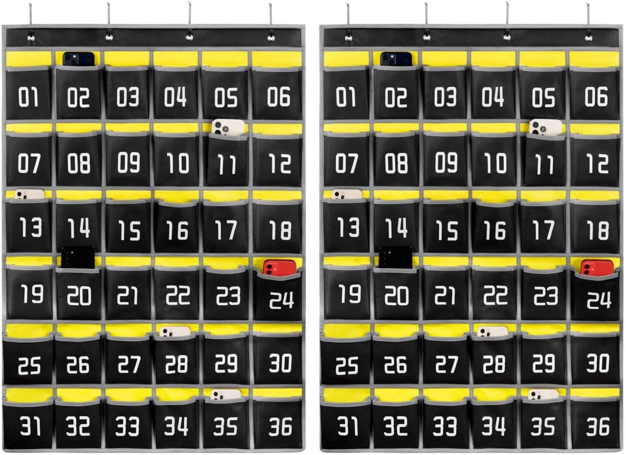 Loghot 36 Numbered Pockets Classroom Pocket Chart for Cell Phone Holder | Wall Door Hanging Pocket Organizer for Phone Calculator Holder, Phone Pouch for School Classroom & Office Phone Management