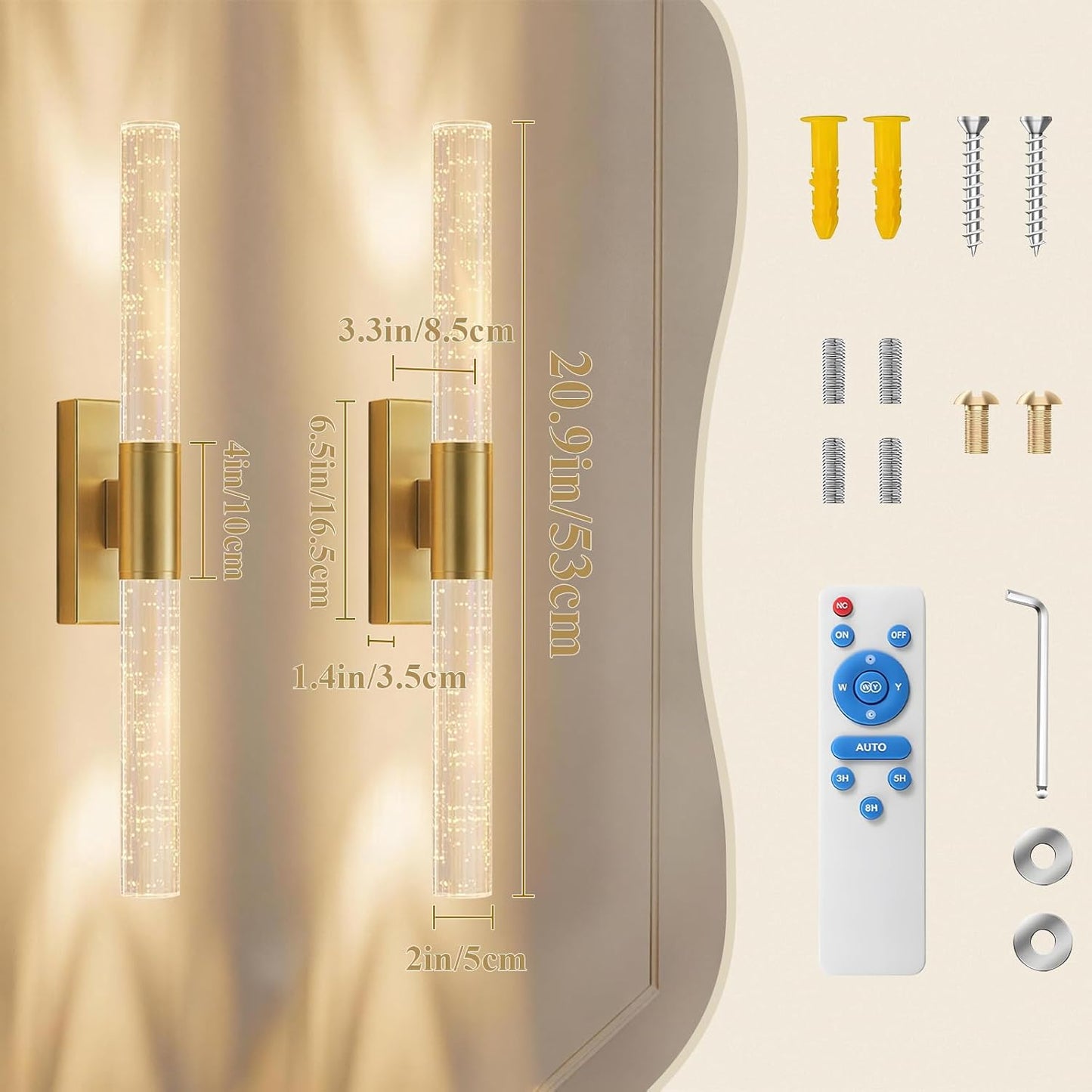 camuucci Battery Operated Wall Sconces Set of 2 Rechargeable Battery Powered Wall Light with 12000mAh Not Hardwired Dimmable Wall Lamp Fixtures for Bedroom Living Room Gold 15.3 Inches