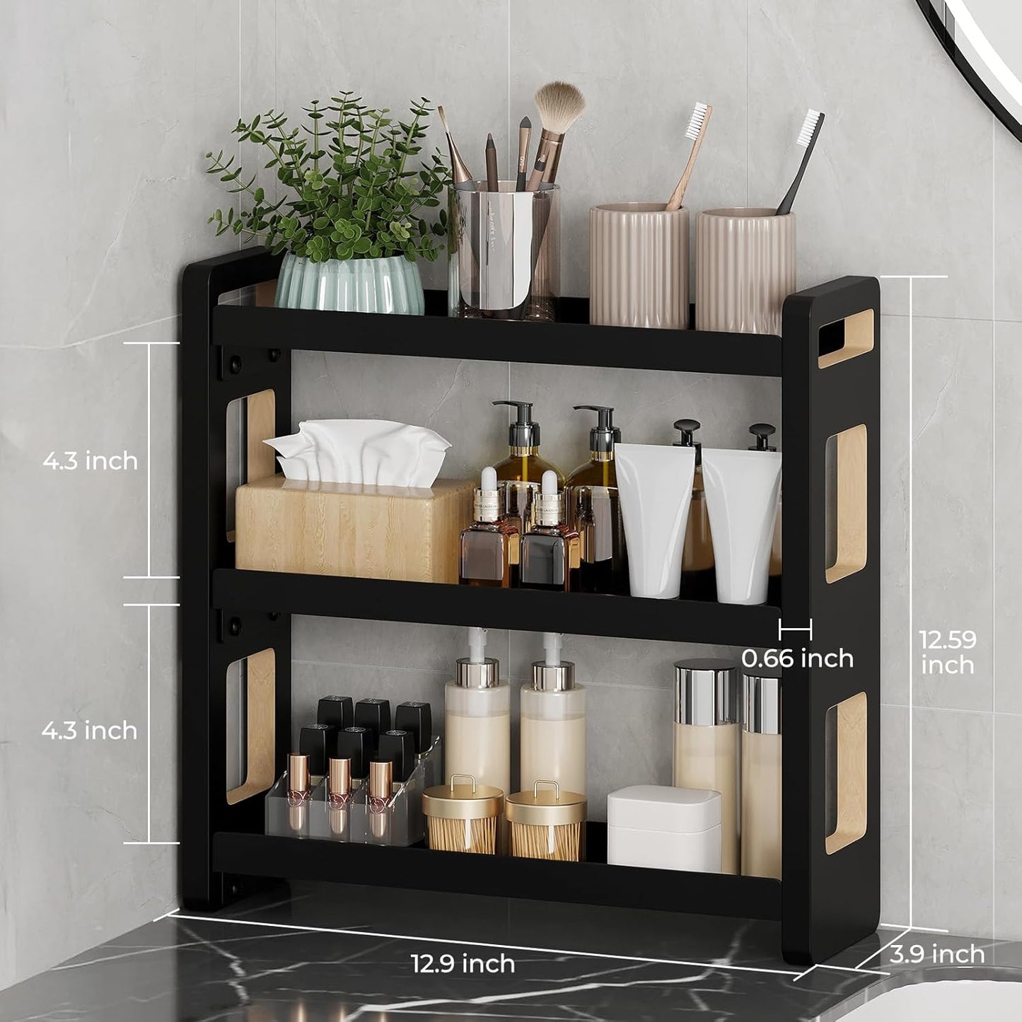 Bathroom Counter Organizer,Bathroom Counter Shelf,Bathroom Organizers,Under Sink Organizer,Cologne Organizer For Men,Colognes Stand,Cologne Cabinet,Vanity Shelf(Black 2 Tier)