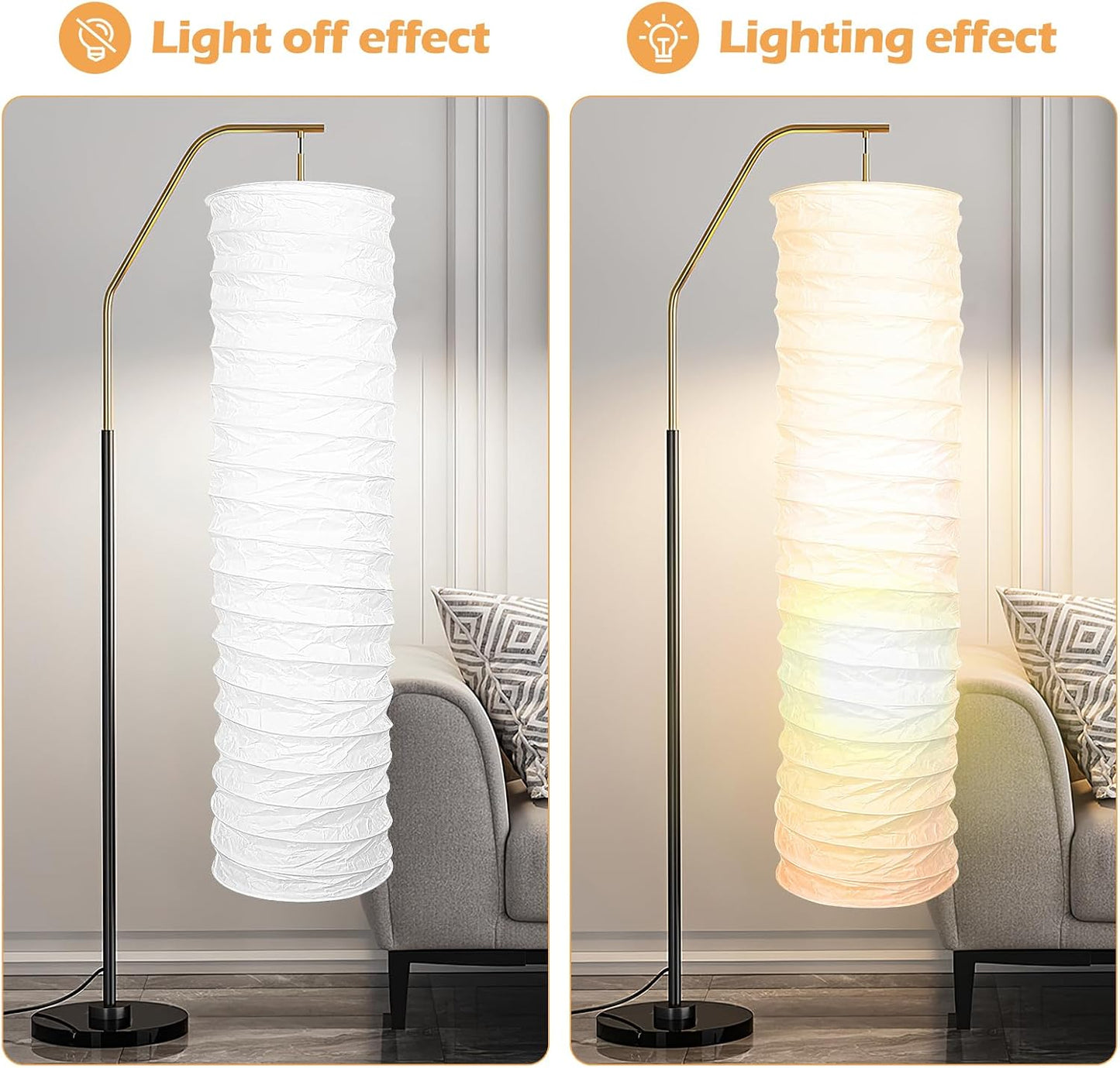 STOBOK Rice Paper Floor Lamp Shade Replacement, 36-inch Standing Paper Lampshade, Japanese Style Long Lamp Shade Only, Foldable Light Cover for Living Room Bedroom Hotel Decor, White