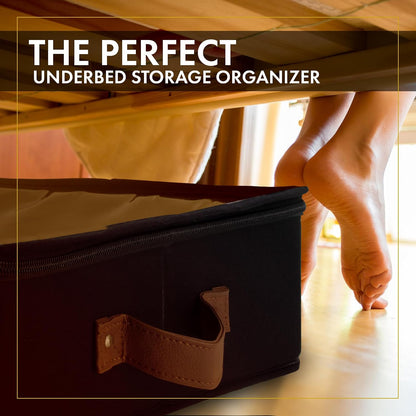 HOMELUX THEORY 2pc Low Profile Under Bed Storage Containers, Thin Under Couch Storage Organizer with Bins & Lids, Underbed Storage Box Ideal for Seasonal Clothes, Blankets, Fabric & Shoes (Ivory)
