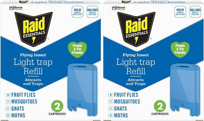 Raid Essentials Flying Insect Light Trap Refills, 2 Light Trap Refill Cartridges, Featuring Light Powered Attraction