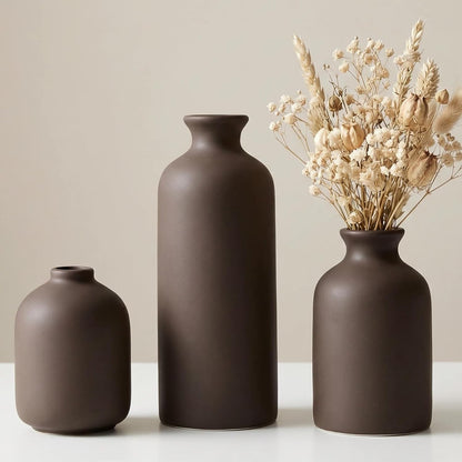 Small Ceramic Vase Set of 3, Boho Home Decor Vases for Dried Flowers,Farmhouse,Shelf,Bathroom,Centerpiece for Entryway Table Decoration Gifts