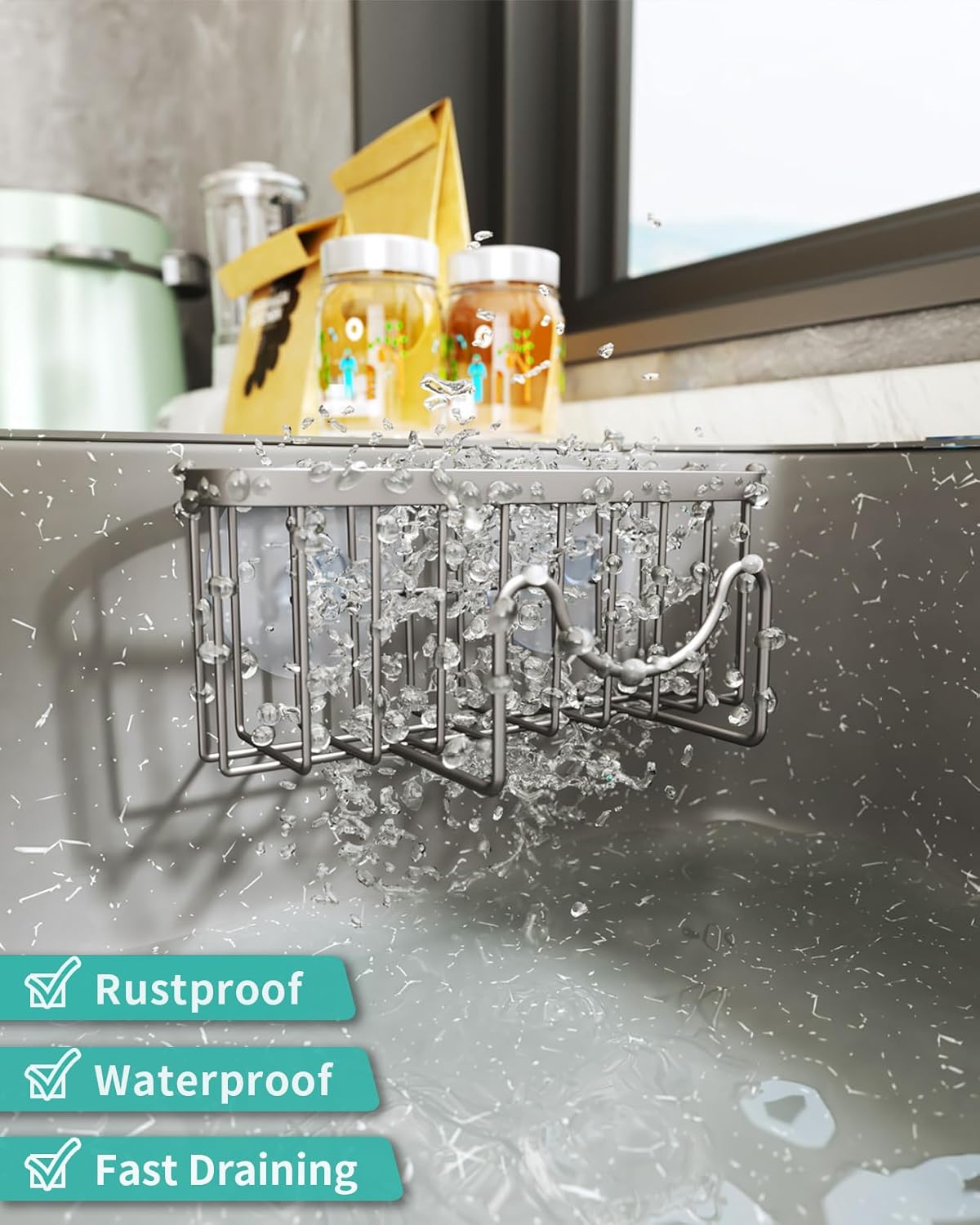 HapiRm Multifunctional Sponge Holder with Unique M-Shaped, 2 Installation Methods Kitchen Sink Caddy Organizer, Rustproof Stainless Steel Kitchen Organizers and Storage Essentials - Black