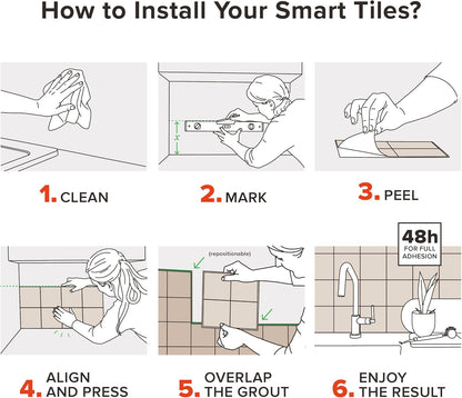 SMART TILES Peel and Stick Backsplash - 5 Sheets of 7,75" x 7,75" - 3D Adhesive Peel and Stick Tile Backsplash for Kitchen, Bathroom, Wall Tile, Checkered