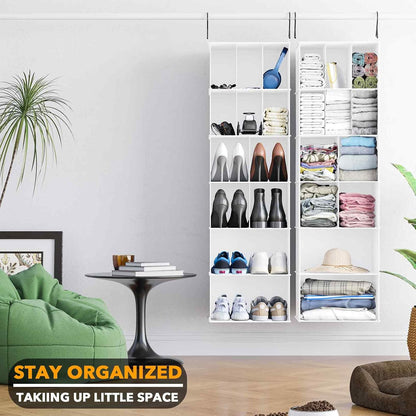 SpaceAid 2 Pack Hanging Closet Organizer and Storage with Dividers, 24 Compartments Hanging Shoe Shelves for Closet, Wardrobe, RV, Garment Rack - Black