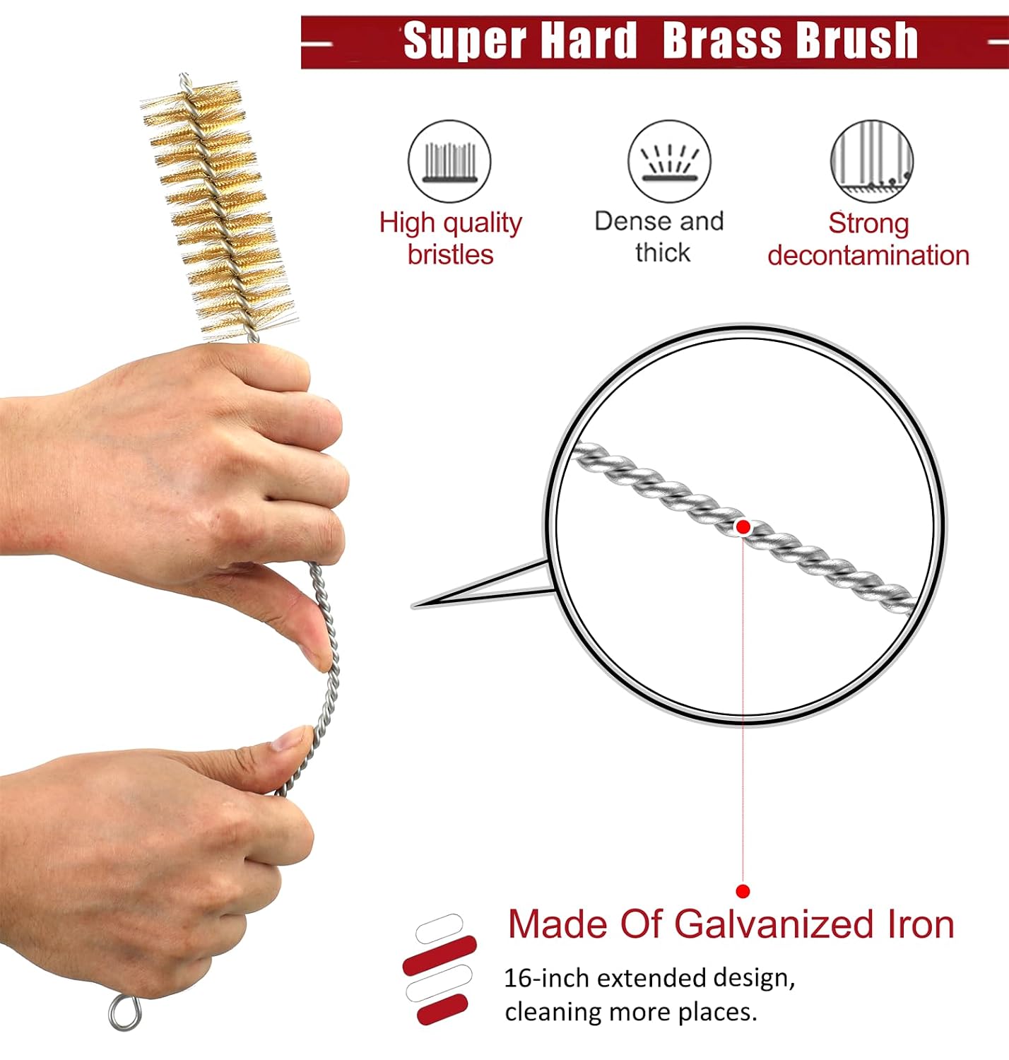 16 Inch Extra Long Pipe Cleaning Brush Set Abrasive Filament, 8 Piece Variety Pack for Removal of Rust, Corrosion, Paint, Etc.