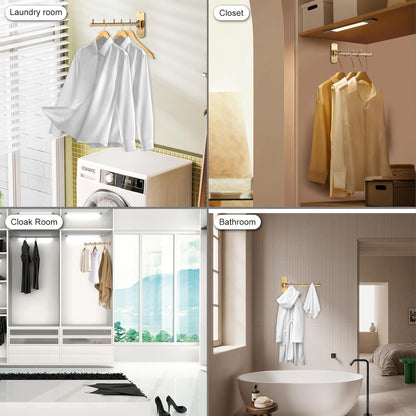 Sumnacon Clothes Rack, 2 Pcs Stainless Steel Clothes Hanger, Wall Mounted Clothes Hanging Organizer, Drying Rack with Swing Arm, Space Saving Hangers for Bathroom Laundry Room Closet, Gold