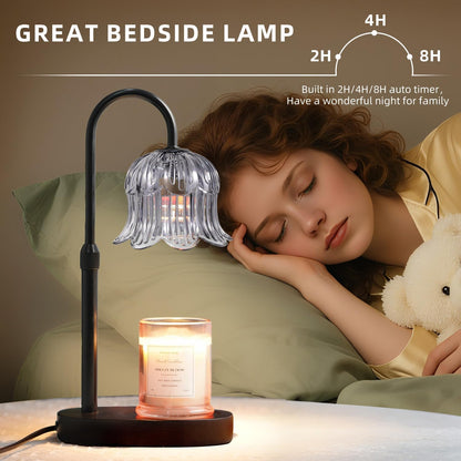 CRMILL Candle Warmer Lamp with Timer: Adjustable Dimmable Height Adjustable Warming - Flower Shape Wax Lamp Jar Candles No Flame Modern Home Decor Table Lights - Home Living Bedroom