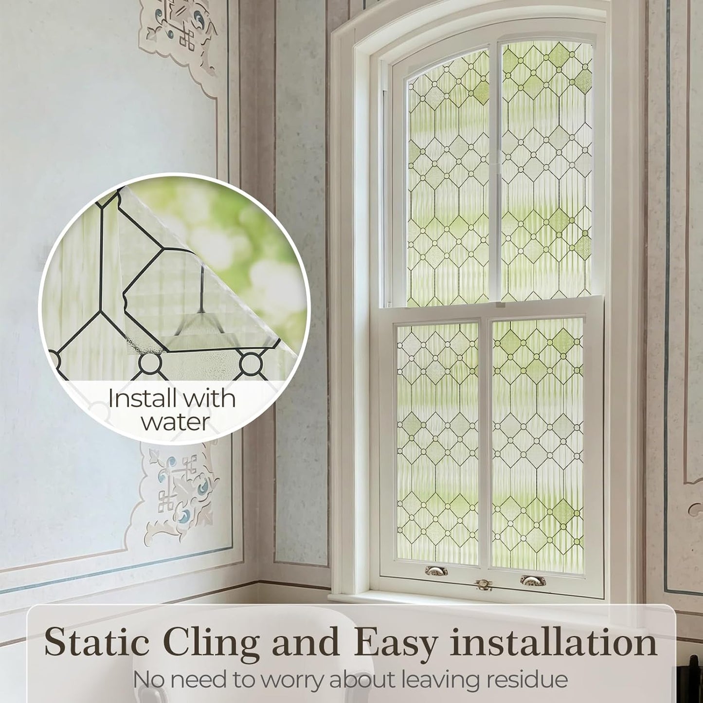 SUNBABY Reeded Glass Window Privacy Film, Frosted Glass Window Film for Bathroom & Front Door, Static Cling Decorative 3D Window Stickers Day and Night Privacy Sun Heat Blocking (17.5 x 78.7 Inch)