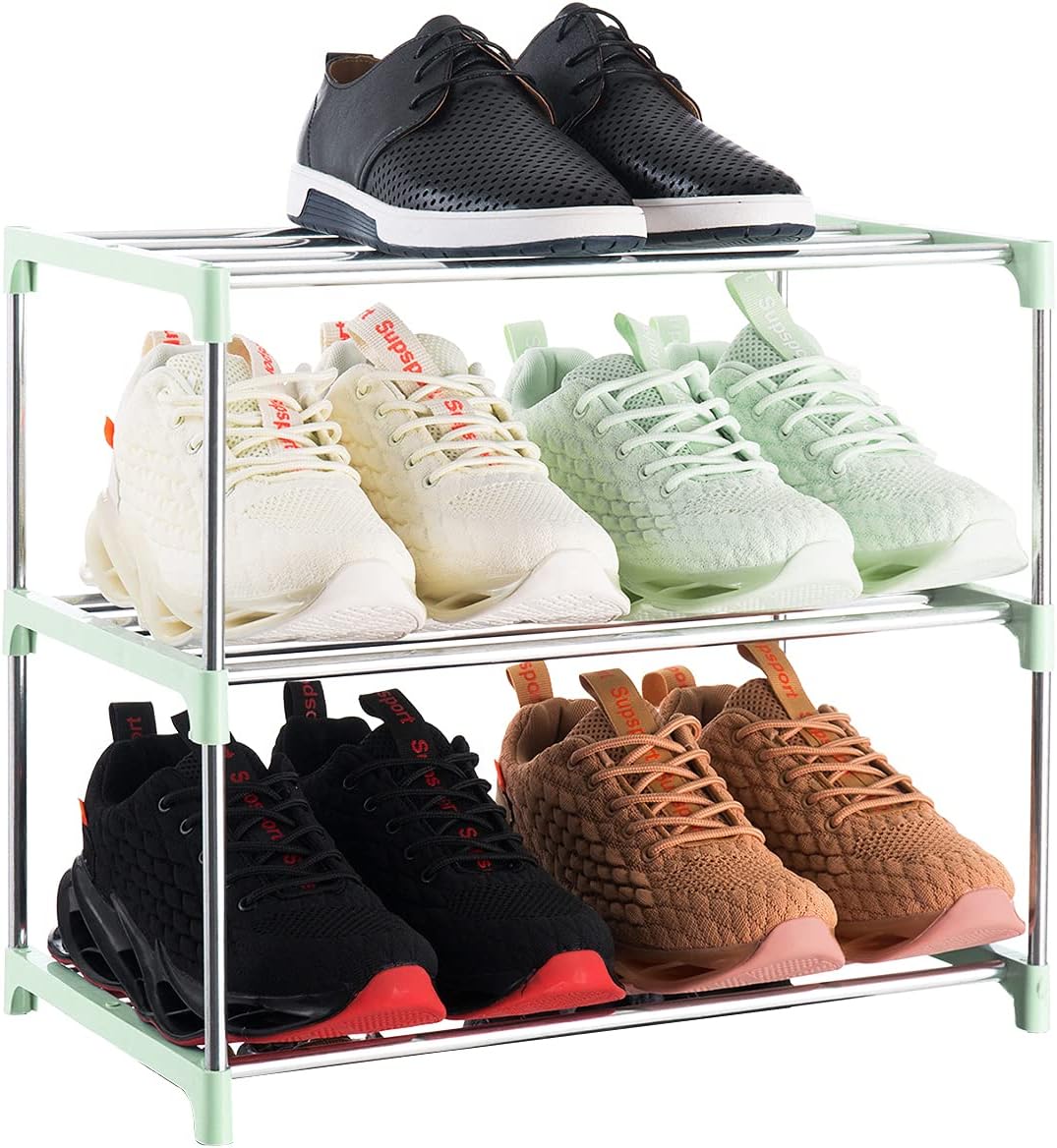 3-Tier Stackable Small Shoe Rack, Lightweight Shoe Shelf Storage Organizer for Entryway, Hallway and Closet(Black)