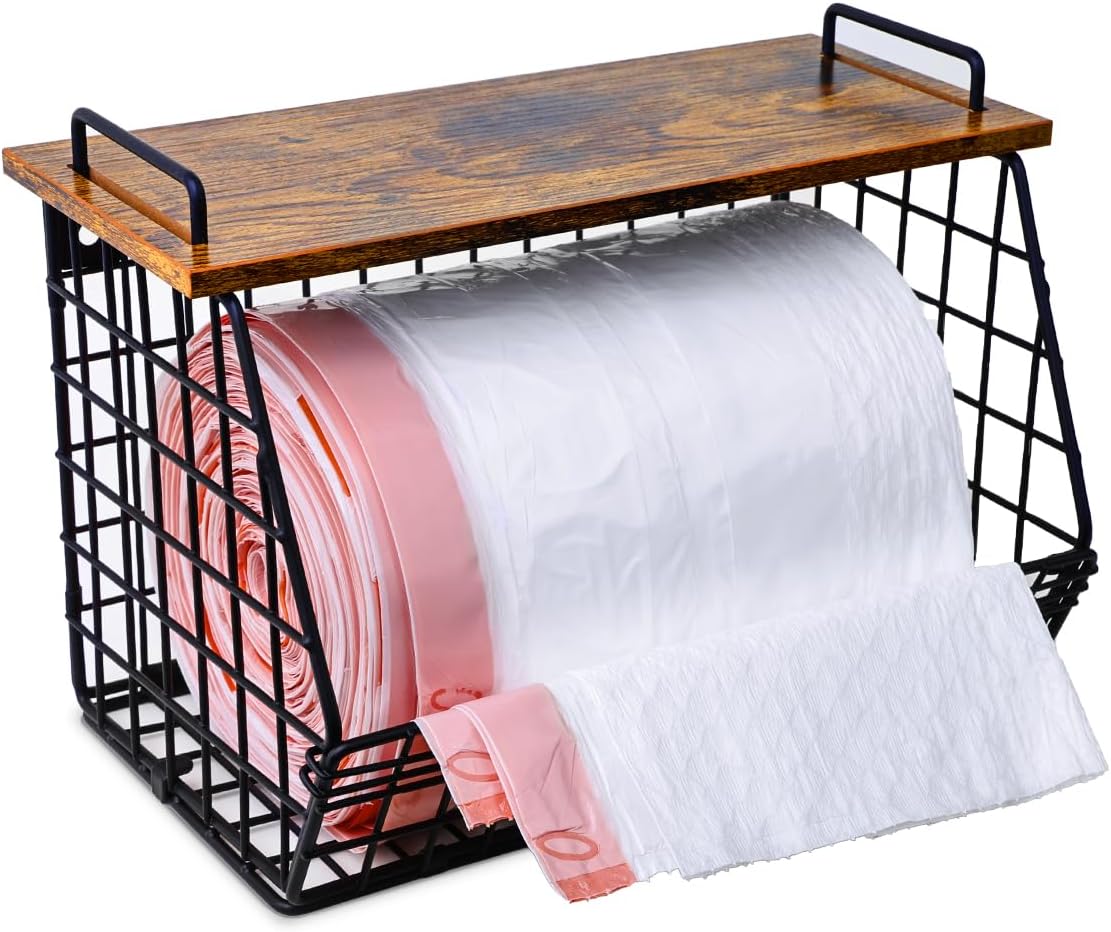 2 Pack Stackable Extra Large Trash Bag Holder Under Sink, Wall Mounted Garbage Bag Dispenser Roll Holder for 13/33 Gallon Trash Bags, Kitchen/Pantry/Laundry Room Organization Basket Storage Bin