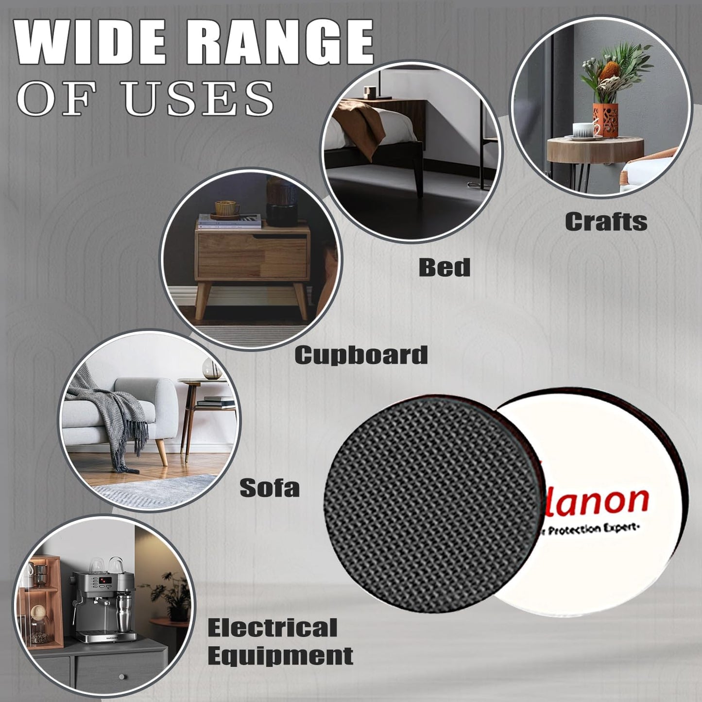 Yelanon Non Slip Furniture Pads -12pcs 4" Furniture Grippers Hardwood Floors, Non Skid for Furniture Legs,Self Adhesive Rubber Feet, Anti Slide Furniture Floors Protectors for Keep Couch Stoppers