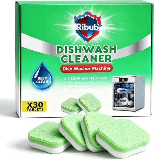 Dishwasher Cleaner Tablets, 30 Pack, Helps Reduce Limescale, Grease & Odors, Supports Hard Water Buildup, for Dishwasher Spray Arms, Filters & Drains, Tea Tree Oil