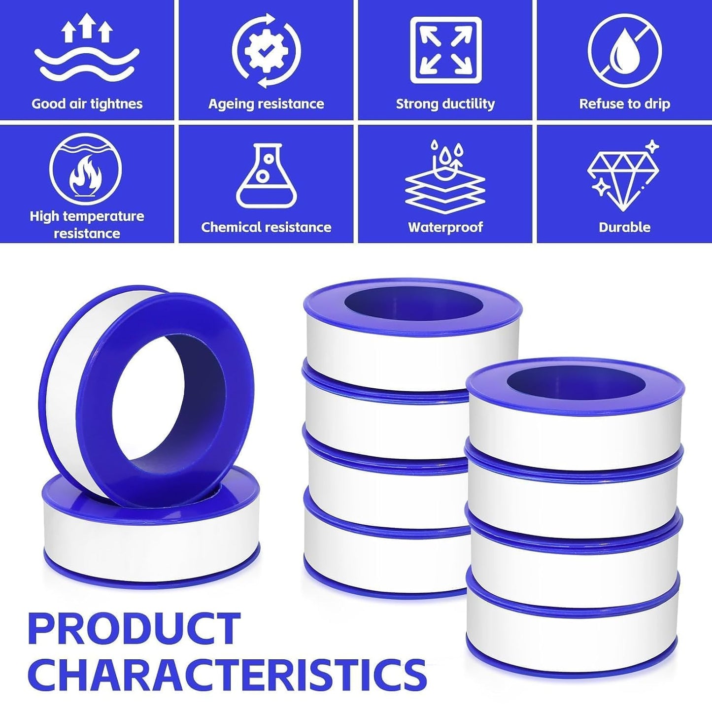 12 Rolls Teflon Tape for Plumbers, 1/2 x 520 Inches PTFE Thread Seal Tape, White Pipe Sealant for Shower Head, Water Pipe Sealing and Leak Prevention, Sealing Tape for Threaded Connections