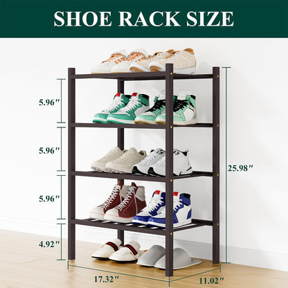 Smiry Bamboo Shoe Rack, 3 Tier Free Standing Wooden Shoe Organizer, Stackable Wood Shoe Storage Shelf for Closet, Entryway, 12 Vertical Slats, 2+1 Stack Standard Legs, 26.8"x11"x19.5", Natural