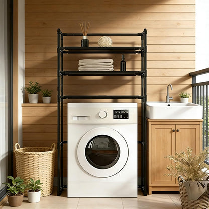 Heavy Duty Adjustable Metal Laundry Organizer, Space-Saving Over Washer & Dryer Storage Shelf for Bathroom, Balcony & Utility Room(White)