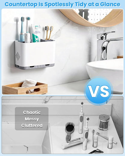 Toothbrush and Toothpaste Holders for Bathrooms Countertop - Detachable 5 Slots Kids Electric Toothbrush Holders Set Wall Mounted with Removable Dividers for Bathroom Decor and Accessories Organizer