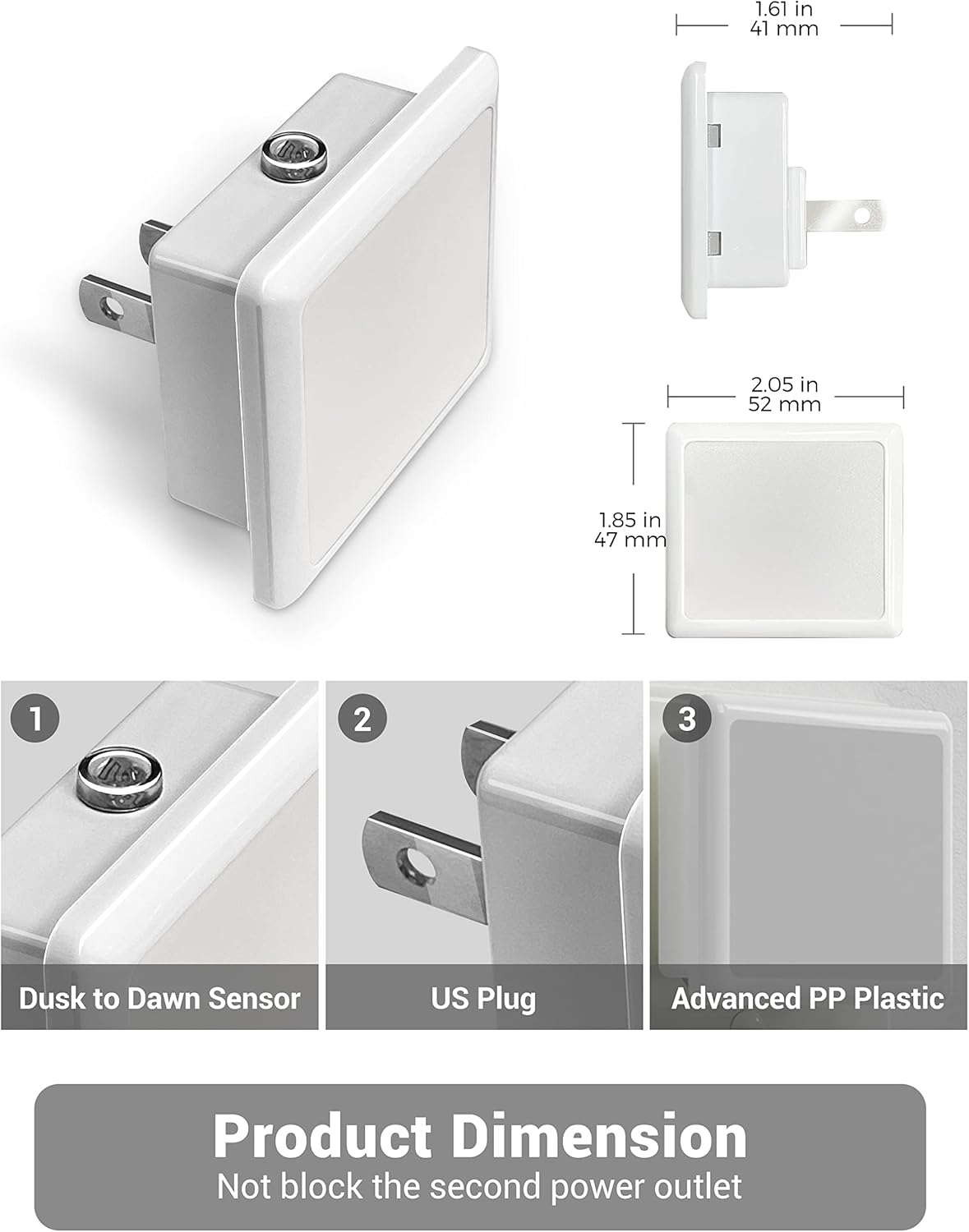JandCase Night Lights Plug into Wall 2 Pack, Plug in Night Light with Dusk-to-Dawn Light Sensor, 3000K Soft White 0.3W, LED Nightlight for Bathroom, Adult, Hallway
