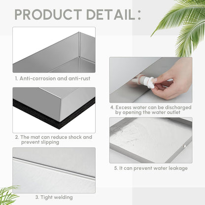 Tandefio 28" x 30" x 2.5" Washing Machine Drain Pan Washing Machine Tray for Floor Protection Heavy Duty 304 Stainless Steel Dishwasher Leak Pan with Drain Hole and Anti-slip Bottom Pad