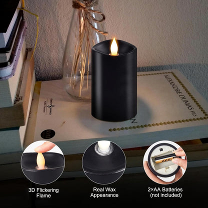 3x4 Flickering Flameless Candles Set of 3,Real Wax Pillar LED Candles,with Timer,4 inch Flameless Candles with Remote,for Party Wedding Holiday Home Decor,Ivory